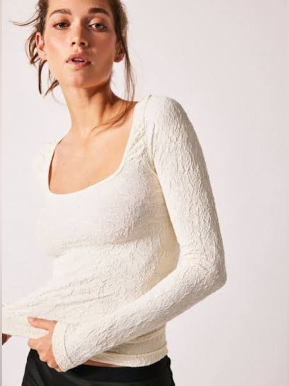 Free People Textured Long Sleeve Crop Top – S